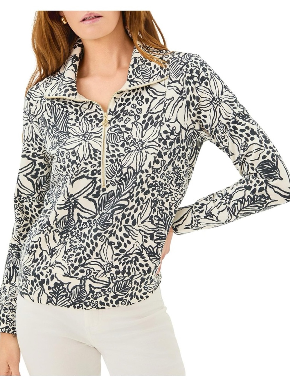 Lilly Pulitzer Eleni Pullover "Onyx Lots To Spot" black/white size Medium, New